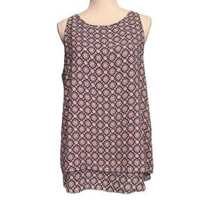 NWOT Zac & Rachel Sleeveless Scoop Tiered Geometric Print Top-Large